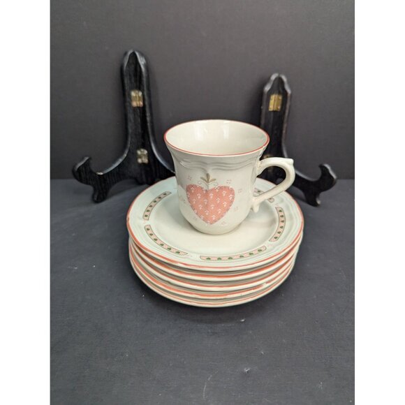 Tienshan Heartwarming Folkcraft Stoneware Hearts Replacements 5 Saucer 1 Cup - Picture 7 of 8